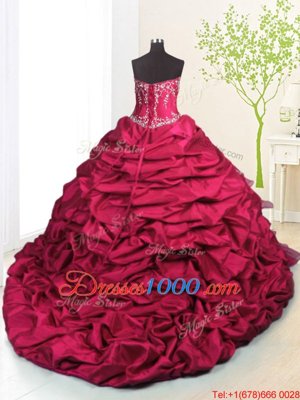 Rose Pink Ball Gowns Organza and Taffeta Strapless Sleeveless Beading and Appliques and Ruffled Layers and Pick Ups With Train Lace Up Quinceanera Dresses Brush Train