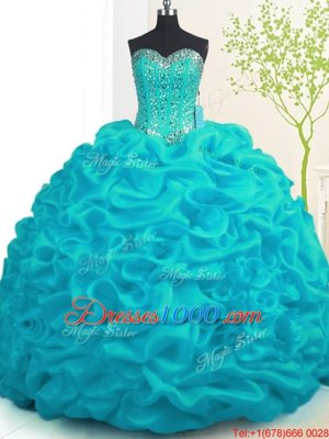 Discount Sweetheart Sleeveless Organza Sweet 16 Dress Beading and Ruffles Brush Train Lace Up