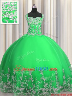 Clearance Apple Green Lace Up Straps Beading and Appliques Quinceanera Dress Tulle Sleeveless