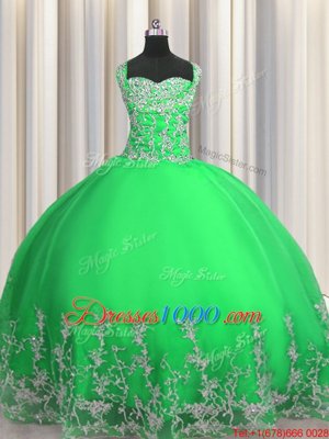 Clearance Apple Green Lace Up Straps Beading and Appliques Quinceanera Dress Tulle Sleeveless