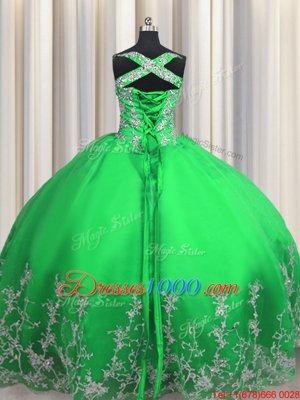 Clearance Apple Green Lace Up Straps Beading and Appliques Quinceanera Dress Tulle Sleeveless