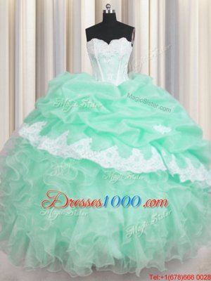 Low Price Pick Ups Sweetheart Sleeveless Lace Up Quinceanera Gowns Apple Green Organza
