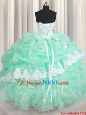 Low Price Pick Ups Sweetheart Sleeveless Lace Up Quinceanera Gowns Apple Green Organza