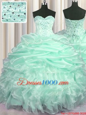 Beautiful Pick Ups With Train Ball Gowns Sleeveless Apple Green Quince Ball Gowns Sweep Train Lace Up