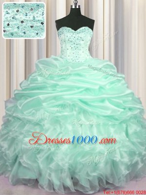 Beautiful Pick Ups With Train Ball Gowns Sleeveless Apple Green Quince Ball Gowns Sweep Train Lace Up