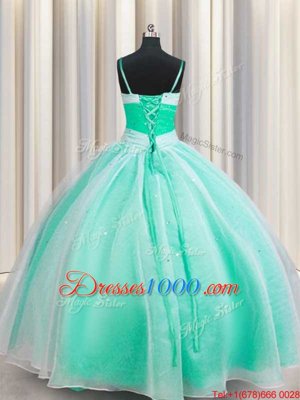 Spaghetti Straps Apple Green Lace Up Sweet 16 Dress Beading and Ruching Sleeveless Floor Length
