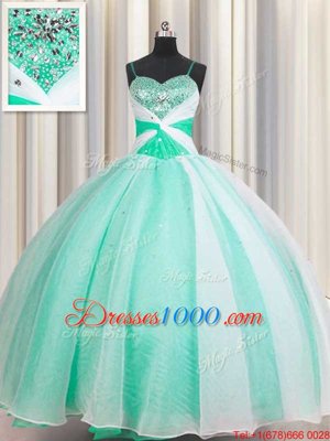 Spaghetti Straps Apple Green Lace Up Sweet 16 Dress Beading and Ruching Sleeveless Floor Length