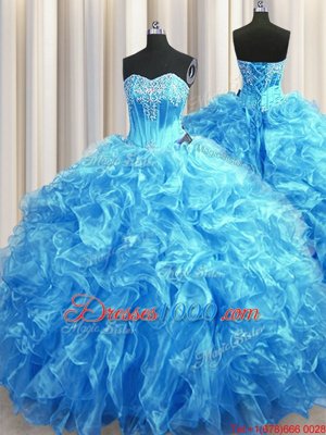 Organza Sleeveless Quinceanera Gown Sweep Train and Beading and Ruffles