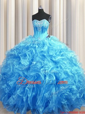 Organza Sleeveless Quinceanera Gown Sweep Train and Beading and Ruffles