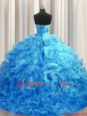Organza Sleeveless Quinceanera Gown Sweep Train and Beading and Ruffles
