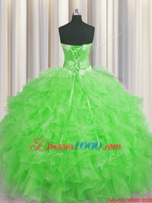 Handcrafted Flower Sweetheart Sleeveless Organza Sweet 16 Quinceanera Dress Beading and Ruffles and Hand Made Flower Lace Up