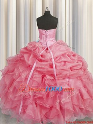 Organza Sweetheart Sleeveless Lace Up Beading and Ruffles Ball Gown Prom Dress in Coral Red