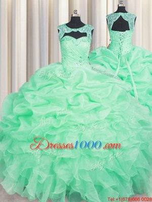 Attractive Apple Green Lace Up Scoop Beading and Pick Ups Sweet 16 Dress Organza Sleeveless