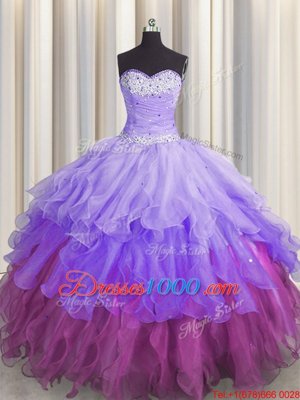 Sequins Ruffled Floor Length Ball Gowns Sleeveless Multi-color Quinceanera Dresses Lace Up