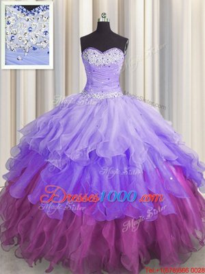 Sequins Ruffled Floor Length Ball Gowns Sleeveless Multi-color Quinceanera Dresses Lace Up