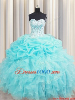 Modern Pick Ups Visible Boning Sweetheart Sleeveless Lace Up Sweet 16 Dresses Aqua Blue Organza