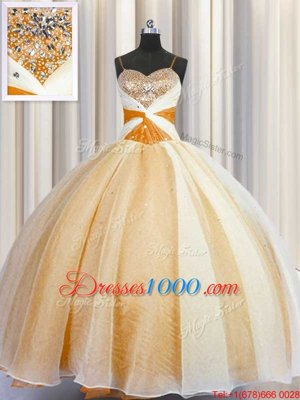 Spaghetti Straps Sleeveless Organza Quinceanera Gowns Beading and Ruching Lace Up