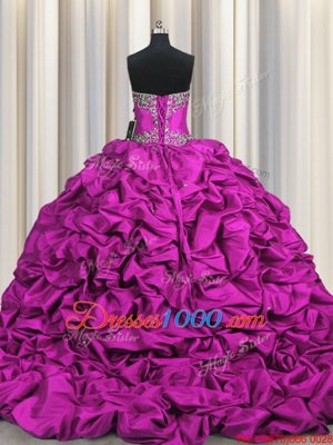 Low Price Brush Train Sleeveless Lace Up Floor Length Beading and Embroidery and Ruffled Layers and Pick Ups Quinceanera Dresses