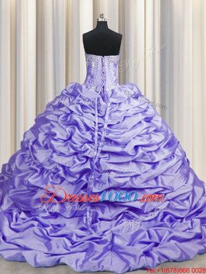 Brush Train Sleeveless Sweep Train Beading and Pick Ups Lace Up Sweet 16 Dresses