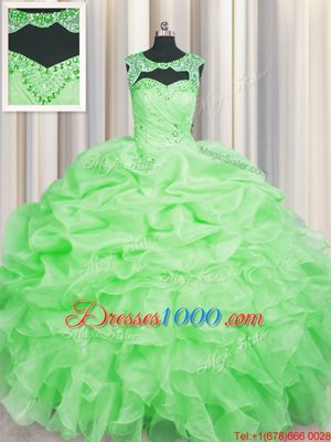 Customized Scoop Sleeveless Floor Length Beading and Pick Ups Lace Up Quinceanera Gowns with