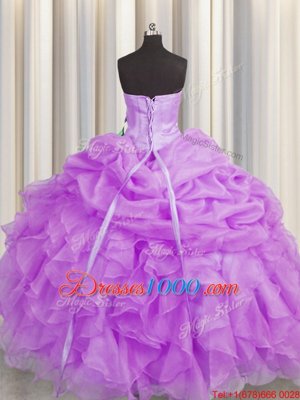 Super Lilac Organza Lace Up Sweetheart Sleeveless Floor Length 15 Quinceanera Dress Beading and Ruffles
