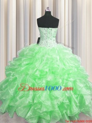 Visible Boning Sleeveless Floor Length Beading and Ruffles Zipper Quince Ball Gowns with