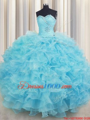 Organza Sleeveless Floor Length Ball Gown Prom Dress and Beading and Ruffles