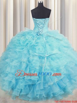 Organza Sleeveless Floor Length Ball Gown Prom Dress and Beading and Ruffles
