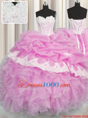 Stunning Sweetheart Sleeveless Organza Quinceanera Dress Beading and Appliques and Ruffles and Pick Ups Lace Up