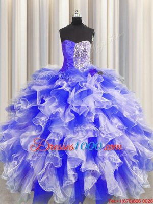 Sleeveless Lace Up Floor Length Beading and Ruffles and Ruching Sweet 16 Quinceanera Dress