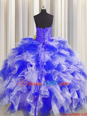 Sleeveless Lace Up Floor Length Beading and Ruffles and Ruching Sweet 16 Quinceanera Dress