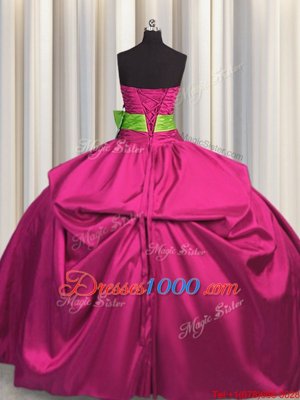 Excellent Fuchsia Strapless Lace Up Beading and Ruching and Bowknot Quince Ball Gowns Sleeveless