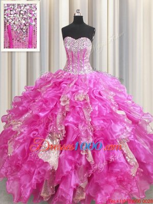Amazing Visible Boning Sleeveless Beading and Ruffles and Sequins Lace Up Quinceanera Gowns