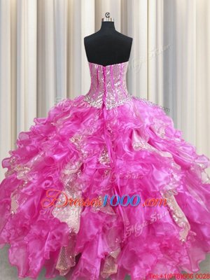 Amazing Visible Boning Sleeveless Beading and Ruffles and Sequins Lace Up Quinceanera Gowns