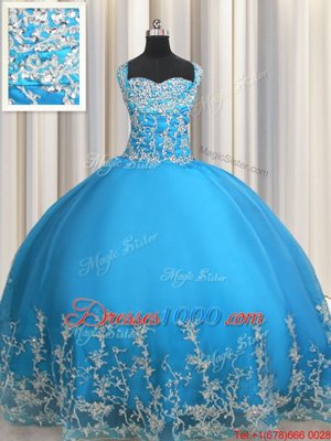 Organza Sleeveless Floor Length Quinceanera Gown and Beading and Appliques