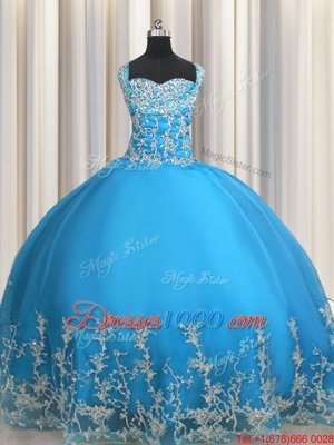 Organza Sleeveless Floor Length Quinceanera Gown and Beading and Appliques