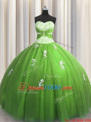 Affordable Green Sweetheart Neckline Beading and Appliques Quinceanera Gown Sleeveless Lace Up