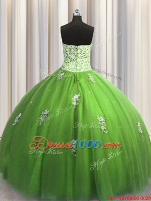 Affordable Green Sweetheart Neckline Beading and Appliques Quinceanera Gown Sleeveless Lace Up