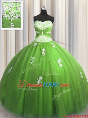 Affordable Green Sweetheart Neckline Beading and Appliques Quinceanera Gown Sleeveless Lace Up