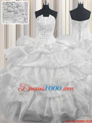 White Sleeveless Beading and Ruffled Layers and Pick Ups Floor Length Sweet 16 Dresses