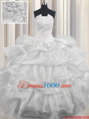 White Sleeveless Beading and Ruffled Layers and Pick Ups Floor Length Sweet 16 Dresses