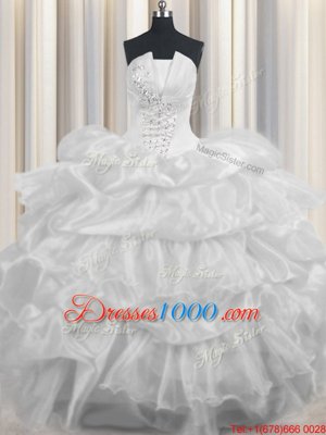 White Sleeveless Beading and Ruffled Layers and Pick Ups Floor Length Sweet 16 Dresses