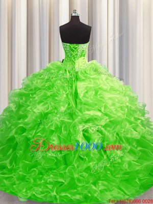 Charming Ball Gowns Organza Sweetheart Sleeveless Beading and Ruffles Lace Up Quinceanera Dress Sweep Train
