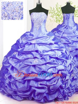 Sexy Taffeta Strapless Sleeveless Sweep Train Lace Up Beading and Pick Ups 15th Birthday Dress in Lavender