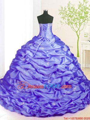 Sexy Taffeta Strapless Sleeveless Sweep Train Lace Up Beading and Pick Ups 15th Birthday Dress in Lavender