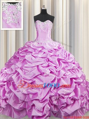 Brush Train Lilac Sleeveless Beading and Pick Ups Lace Up Sweet 16 Dresses