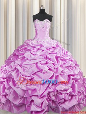 Brush Train Lilac Sleeveless Beading and Pick Ups Lace Up Sweet 16 Dresses