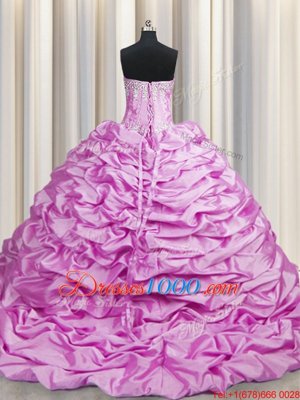 Brush Train Lilac Sleeveless Beading and Pick Ups Lace Up Sweet 16 Dresses