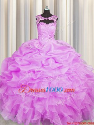 Fabulous Scoop Organza Sleeveless Floor Length Sweet 16 Dress and Beading and Pick Ups