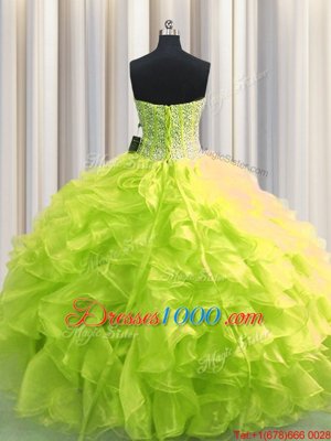 Graceful Visible Boning Organza Sleeveless Floor Length Quinceanera Gown and Beading and Ruffles